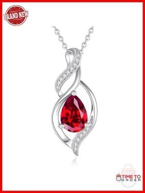 Sterling Silver Teardrop Pendant Necklace with Ruby Birthstone, 16"+2"
